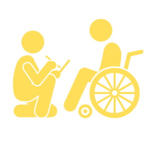icono de una persona en silla de ruedas y un terapeuta